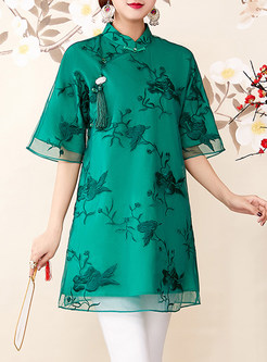 Green Mesh Embroidered Tang Suit