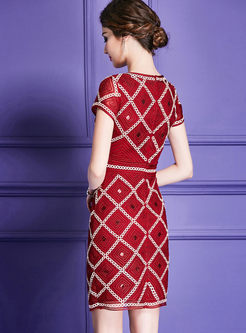 Vintage Plaid Embroidery Lace Sheath Dress