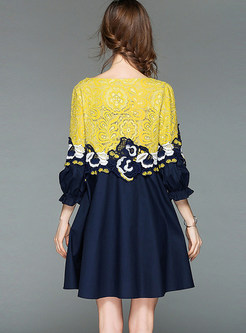 Stereoscopic Embroidered Lace Stitching Shift Dress