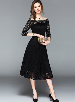 Brief Lace Hollow Skater Dress