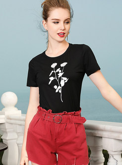Black Slim Embroidered Short Sleeve T-shirt