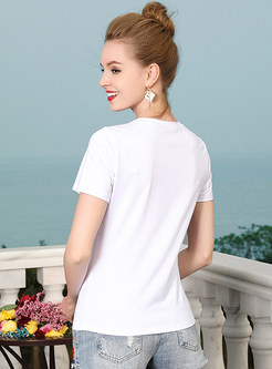 Brief Embroidered Short Sleeve T-shirt