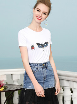 Butterfly Embroidered Short Sleeve T-shirt