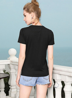 Cotton Slim Dot Embroidered T-shirt