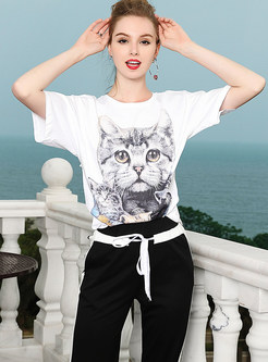 Fashion Cat Design Loose T-shirt
