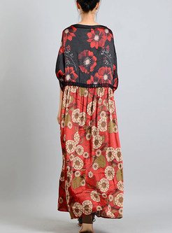 Floral Print Silk V-neck Maxi Dress