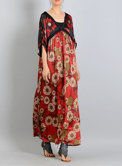 Floral Print Silk V-neck Maxi Dress