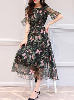 Dresses | Maxi Dresses | Black Butterfly Print Flare Sleeve Maxi Dress