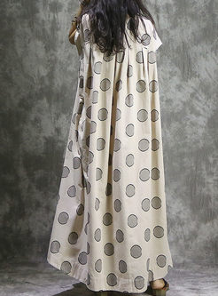Beige Linen Dot Print Plus Size Maxi Dress