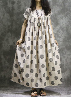 Beige Linen Dot Print Plus Size Maxi Dress