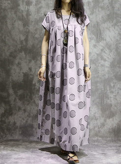 Grey Linen Dot Print Plus Size Maxi Dress