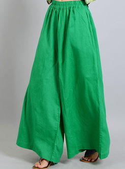 Green Brief Elastic Waist Wide Leg Pants