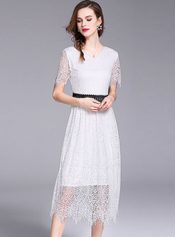 Hollow Out Tassel Lace Skater Dress