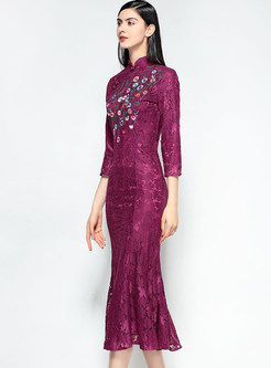 Purple Vintage Improved Cheongsam Dress