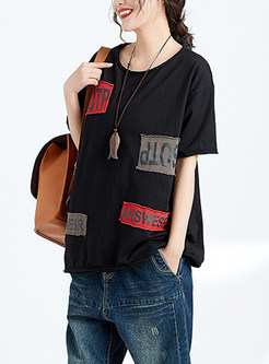 White Patchwork Stitching Loose T-shirt