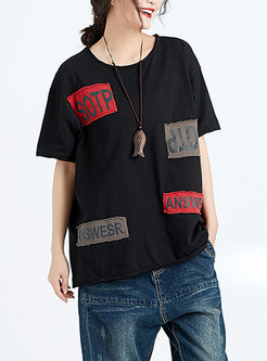 White Patchwork Stitching Loose T-shirt