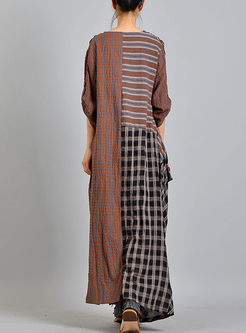Vintage Plaid Ruffled Splicing Maxi Dress