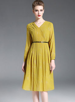 Casual Pure Color Pleated A Line Dress