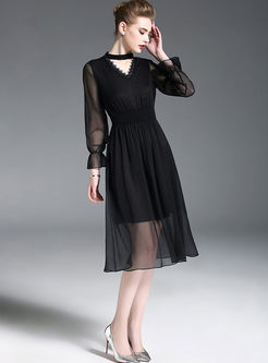 Black Chiffon Flare Sleeve Dress
