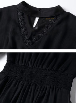 Black Chiffon Flare Sleeve Dress