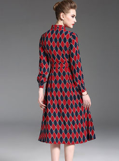 Lapel Color-blocked Waist Chiffon Dress