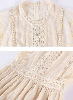 Elegant Chiffon Solid Color Lace Stitching Dress