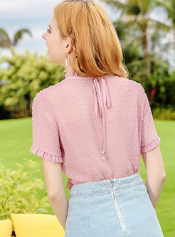 Pink Stand Collar All-match Chiffon Top With Camis
