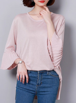 Flare Sleeve Slit Loose Knitted Top