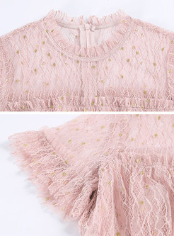 Pink Lace Splicing Tassel Skater Dress