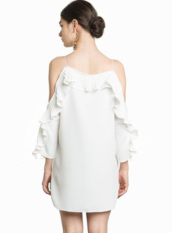 White Off The Shoulder Petal Sleeve Dress