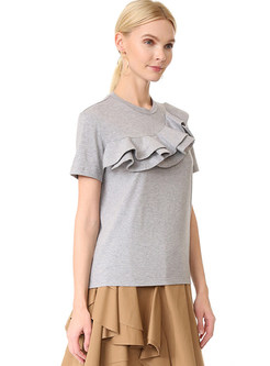 Grey Sweet Splicing Short Sleeve T-shirt