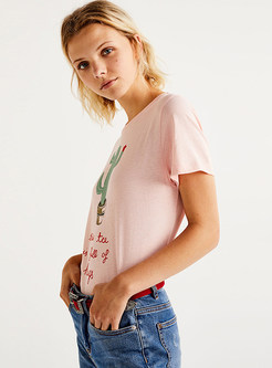 Cute Cactus Pattern Short Sleeve T-shirt