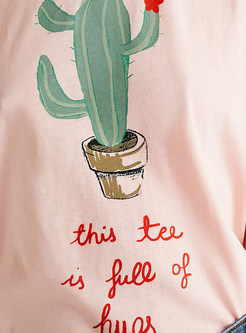 Cute Cactus Pattern Short Sleeve T-shirt