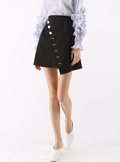 Black Button Design Asymmetric A Line Skirt