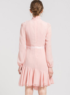 Pink Falbala Splicing Chiffon Dress