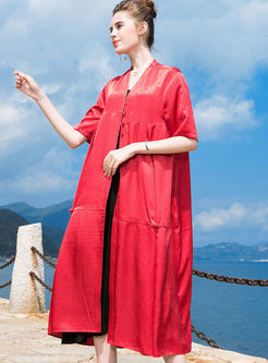 Red Single-breasted Short Sleeve Long Coat 