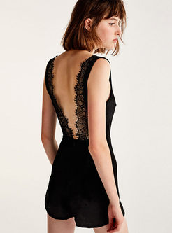 Sexy Pure Color Lace Backless Rompers
