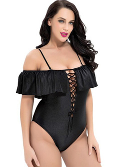 Brief Falbala Hollow Swimsuit Cover Up For Plus Size Women