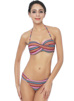 Ethnic Striped Print Bikini