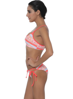 Brief Print Adjustable Tied Two Pieces Swimsuit