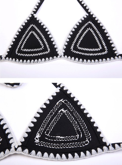 Ethnic Color-blocked Triangle Crochet Bikini