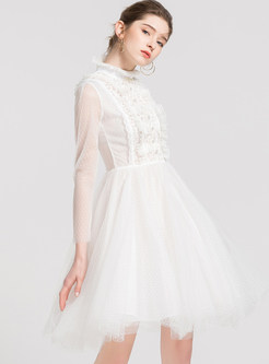 White Lace Nail Drill Mesh Dress