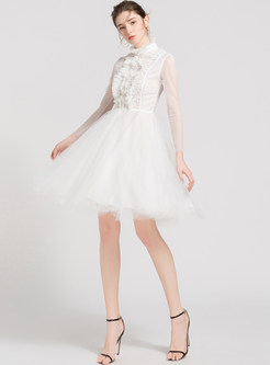 White Lace Nail Drill Mesh Dress