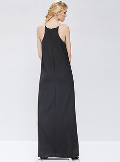 Black Elegant Straped Neck Split Maxi Dress