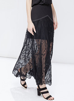 Black Lace Perspective A Line Skirt