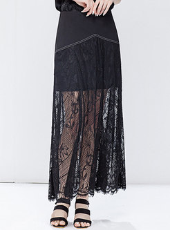 Black Lace Perspective A Line Skirt