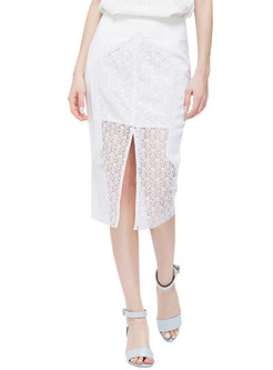 White Split Lace Perspective Bodycon Skirt