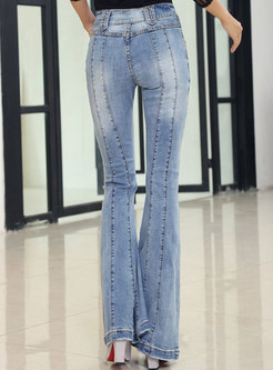 Chic Striped Patched High Waist Jeans