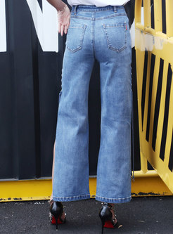 Fashion Split Tied High Waist Wide Leg Jeans