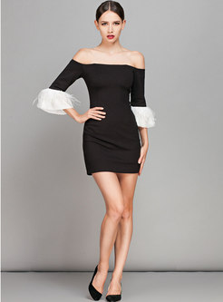 Party Flare Sleeve Off Shoulder Mini Bodycon Dress